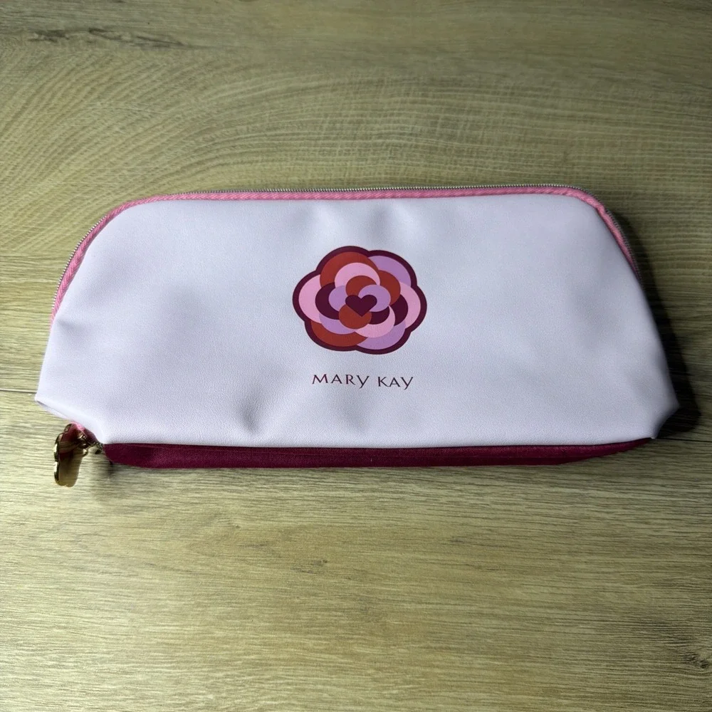 Mary Kay Makeup Bag‎ Pouch Lilac Maroon Pink Flower Zippered Vanity Travel Case